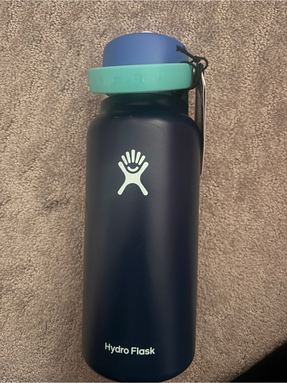 Hydro Flask Navy Bottle with Teal and Periwinkle Caps